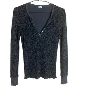Splendid Animal Print Henley Waffle Thermal Top Blue Black Size X-Small
